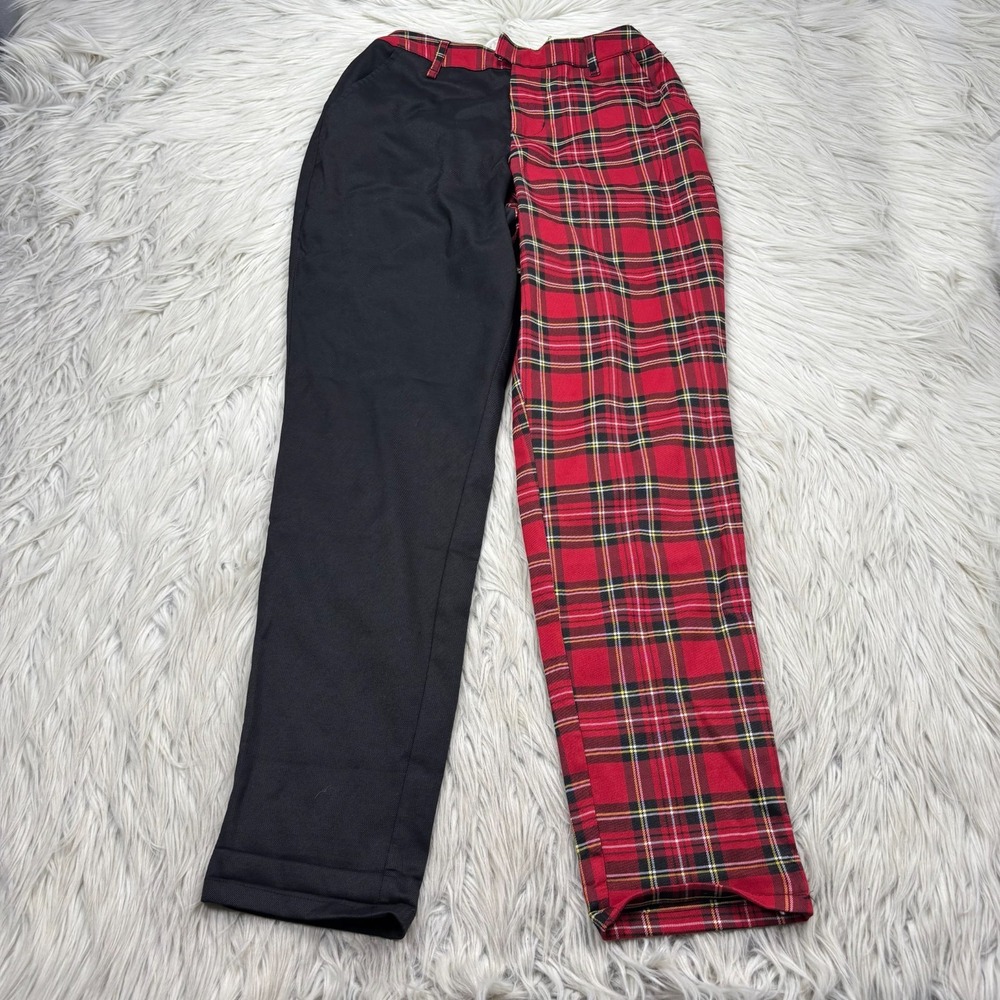 Hot Topic Women's S‎ Colorblock Plaid Skinny Pant Punk Grunge Goth Red Black
